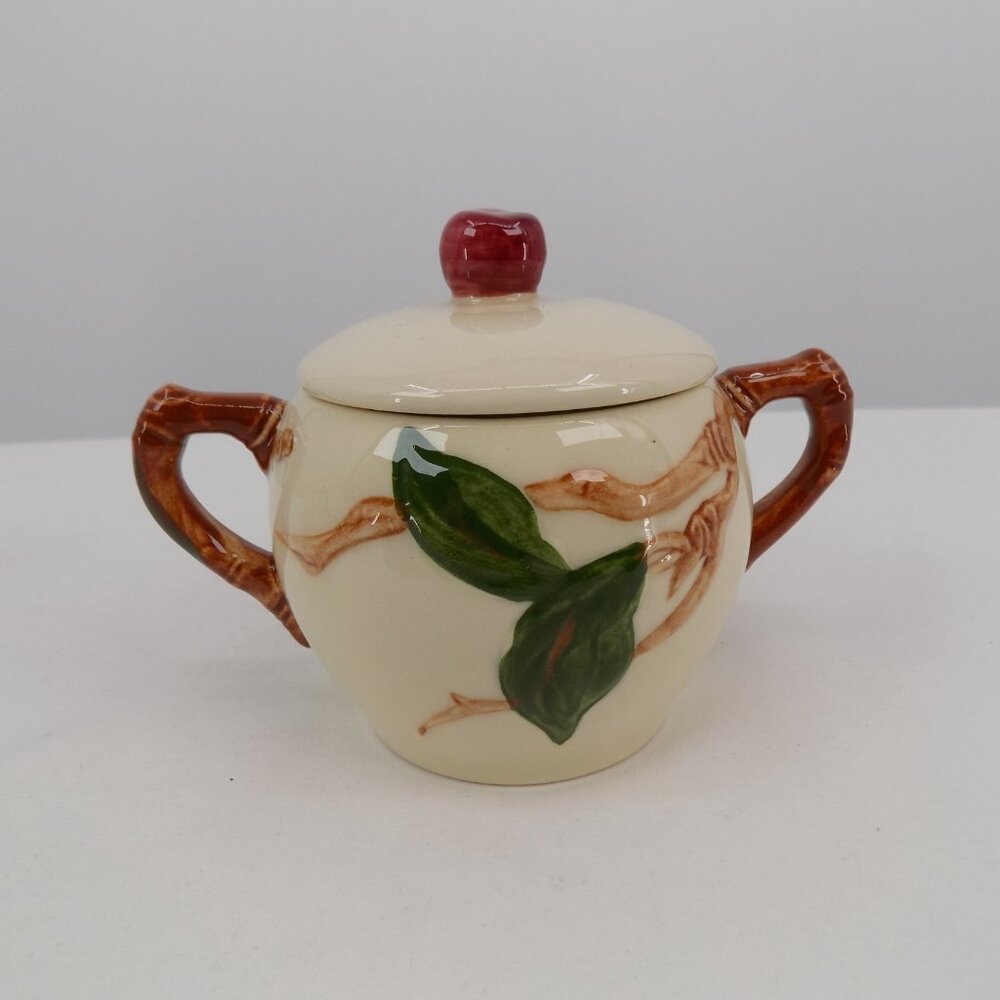 Franciscan Apple Individual Creamer Sugar Bowl set Lid VTG 1940s California FLAW - Picture 4 of 13